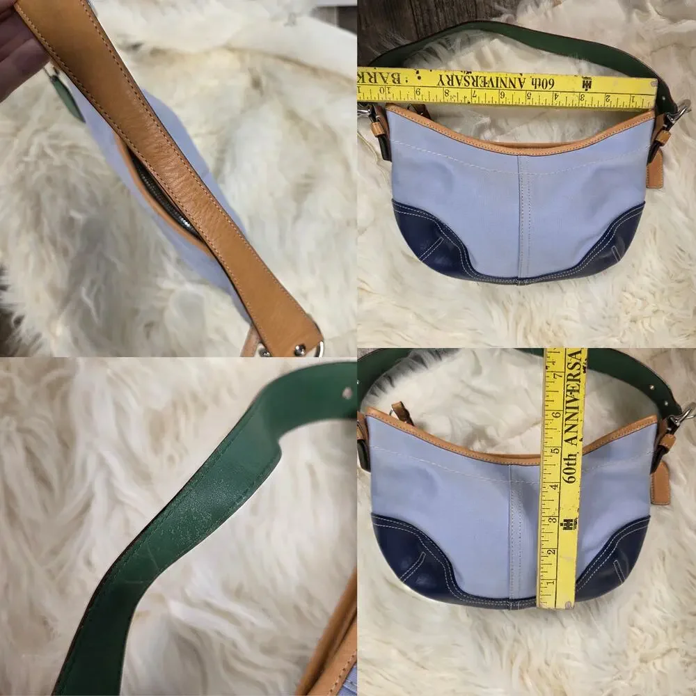 Vintage Y2K Coach Soho Twill Hobo Mini Bag Blue Navy Leather 9508